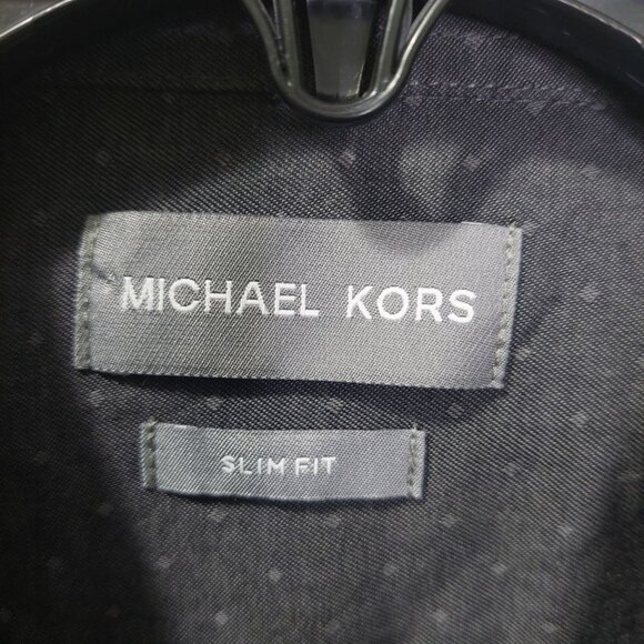 Michael Kors Mens Slim Fit Dress Shirt Size L 16 34/35 Drk Gray With Subtle Dots - Picture 3 of 9